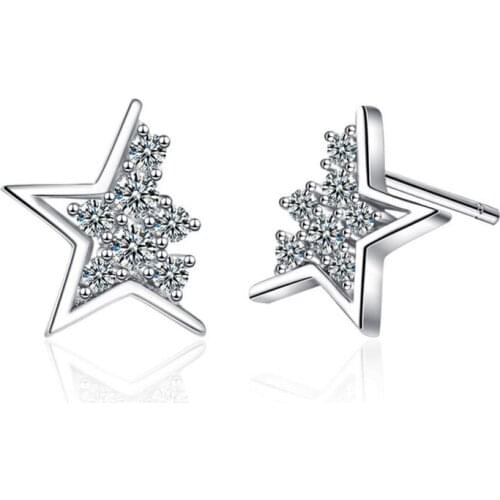 KOFSAC Shiny Zircon Star Stud Earrings For Women Jewelry Cute Fashion 925 Sterling Silver Earring Girl Engagement Accessories