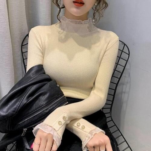 Woman Sweaters Lace Sweater Womens Autumn and Winter Western Style Slim Fit Long Sleeve Pullover Inner Wear Sweater