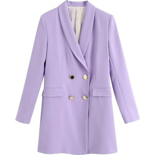 2021 New Women Fashion Double Breasted Blazer Coat Vintage Long Sleeve Flap Pockets Female Outerwear Chic Tops
