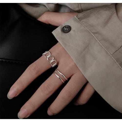 XIYANIKE 925 Sterling Silver Geometric Oval Hollow Double Layer Opening Ring Female Simple Fashion Trendy Jewelry Wholesale
