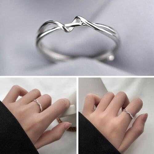 New Minimalism S925 Silvery Rings Fashion Overlapping Geometric Lines Jewelry for Female Wedding Open Ring Jewelry