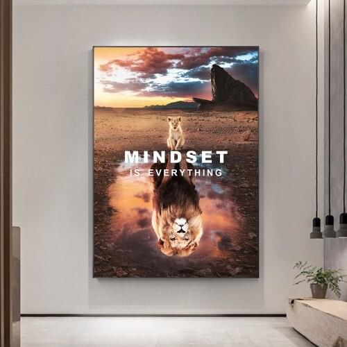 Animal Inspirational Canvas Painting Big Little Lions Mindset Wall Art Poster Prints Wall Pictures for Living Room Home Cuadros