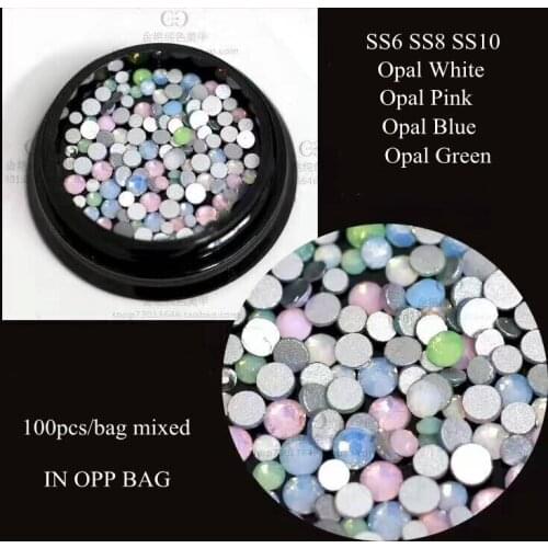 100PCS/BAG Crystal Opal Mix-Color Mix-Size Different Colors Flat-back Crystal Glass Nail Rhinestone