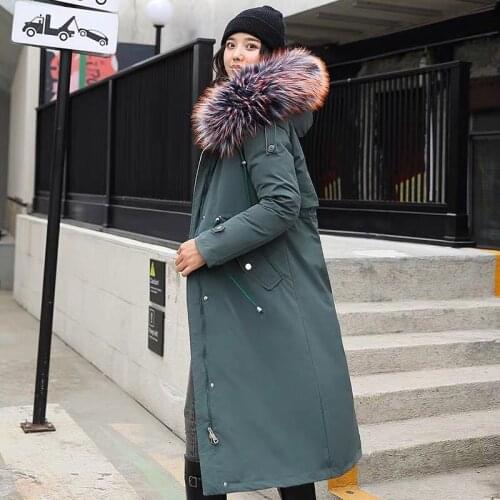 2020 Fashion Long Detachable Lamb Hair Liner Parker Cotton Jacket Coat New Warm Womens Winter Jackets Big Faux Fur Coats Parkas