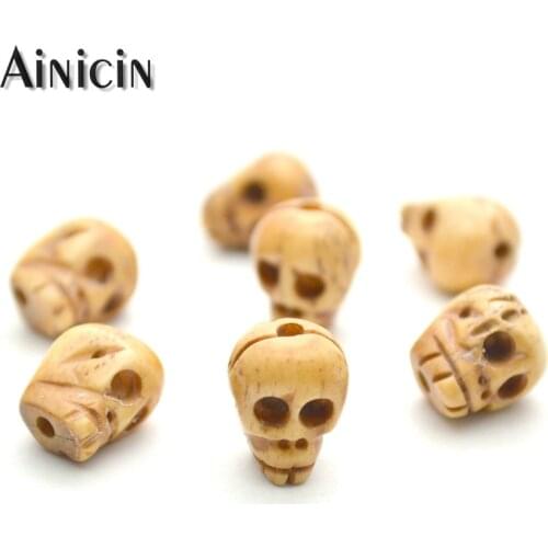 35 Beads Skeleton Genuine Ox Bone Fine Carved Skull Head Loose Beads Fashion DIY Jewelry Making Findings