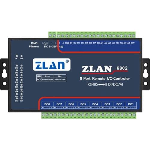 8 Channels DI AI DO RS485 Modbus i/o module RTU / data collector remote controller ZLAN6802