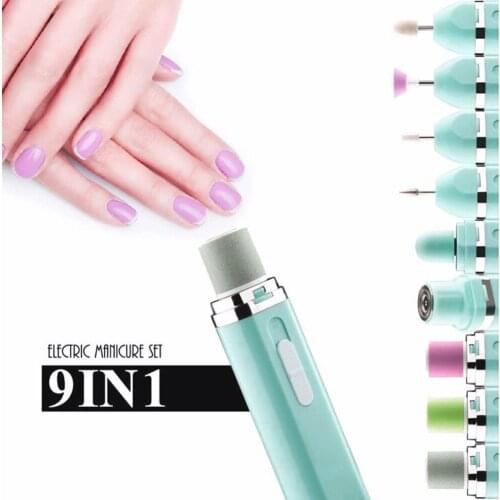 9 in 1 Multifunction Electric Nail Shaper Portable Nail Art Grinder Tool Portable Electric Manicure Pedicure Painless Shaver Kit
