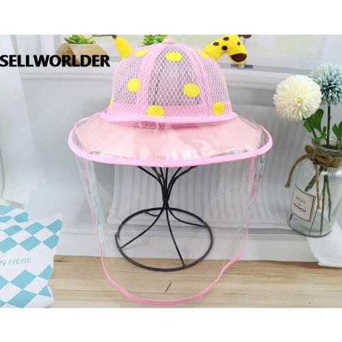 Anti-fog Protective Animal Cute Summer Outdoor Grid hat Foldable and removable Childrens Fishermans hat 49cm