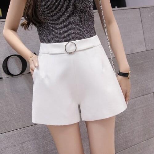 White high-waisted chiffon shorts female summer student loose-fitting large size suit casual show thin broad legs a-word pants