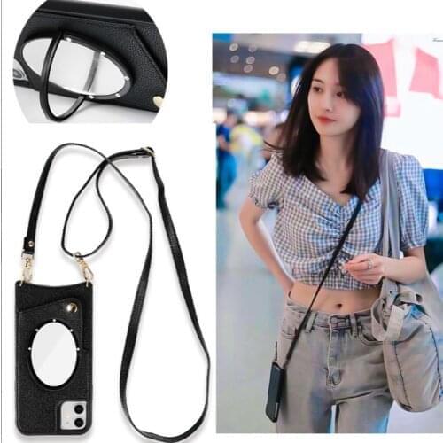 Luxury Mirror Holder Strap Sholder Phone Case For IPhone 12 11 PRO XS MAX XR X 7 8 PLUS SE 2020 Pocket Crossbody Wallet Cover