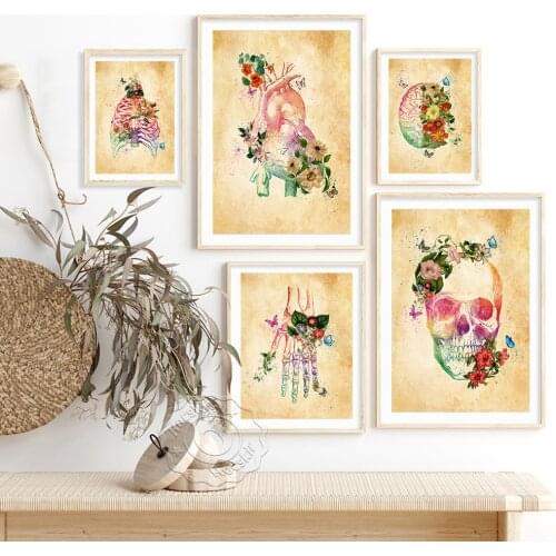 Mankind Skeleton Cerebrum Skull Rib Heart Spine Large Intestine Lung Art Poster, Doctor Office Medical College Pupil Wall Decor