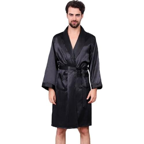 Black Men Silky Satin Robe Long Sleeve Sleepwear Oversized 3XL 4XL 5XL Summer Kimono Bathrobe Casual Dressing Gown Nightwear