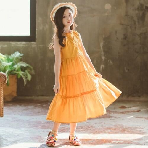6 To 16 Years Kids and Teenager Girls Long Style Dresses 2020 Summer New Sleeveless Girls DressBaby Girls Cotton Clothes, #8658