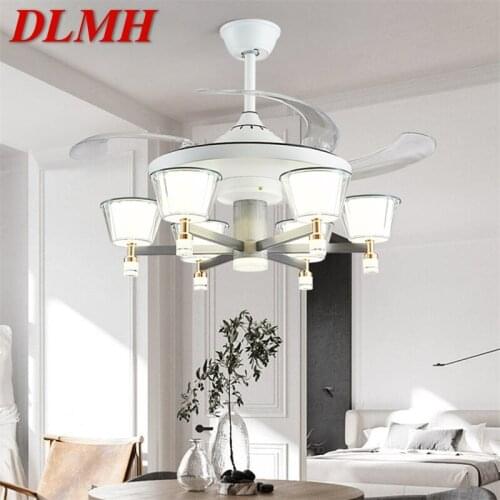 DLMH Lamp With Ceiling Fan White With Remote Control Invisible Fan Blade LED Fixtures Home Decorative For Living Room Bedroom