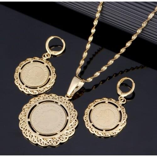 Ethiopian Coin Necklace Pendant Earrings Habesha Wedding Eritrea Africa Jewelry Set