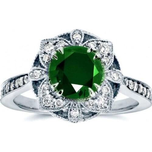 FYJS Unique Silver Plated Flower Green and Blue Cubic Zirconia Finger Ring for Gift Fashion Jewelry