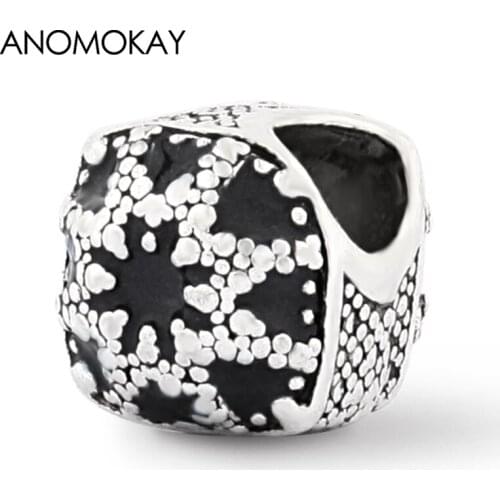 Anomokay Classic Dark Blue Enamel Square Charms fit Bracelets & Bangles Silver Color Beads for DIY Jewelry Making 2 Pcs/Lot