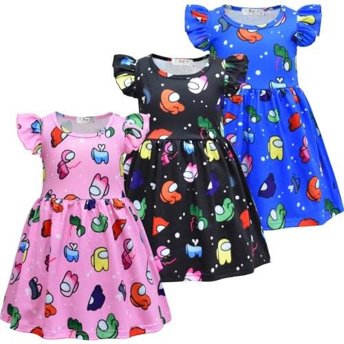 Summer Fashion Girl Cartoon Print Princess Dress Milk Silk Twirl Dresses Little Kids Casual Clothes