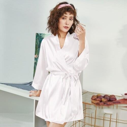 Summer Sexy Nightdress Home Clothes Sleepwear Robe Novelty Satin Women White Mini Bathrobe Kimono Gown Bride Wedding Gift