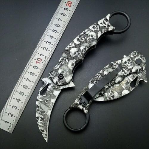 Skulls head Coating Karambits Tactical knife 440 stainless Claw Blade cover Handle Pocket Knife Survival Tool Outdoor Gift