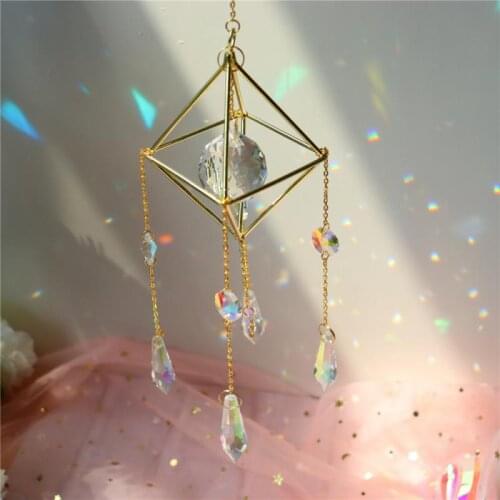 Metallic Hoop Moon Sun Wind Chimes Crystal Prisms Hanging Suncatcher Rainbow Chaser Window Curtains Pendant Home Decor Gifts