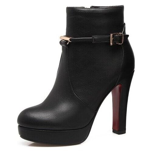 Big Size Fashionable British windtipped waterproof platform with thick heels and sidepulling belt buckle boots