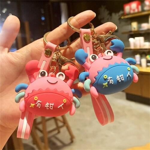 Fashion couple cute cartoon silicone keychain girl gift creative car key ring doll crab rich man keychainCouple Brelok do Kluczy