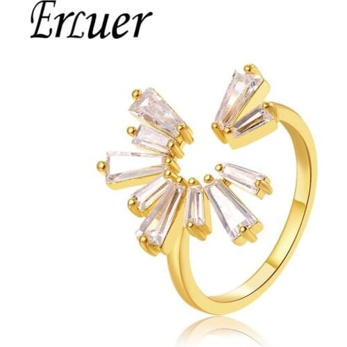 ERLUER New Flower Rose gold rings for women Girl Fashion crystal Zircon adjustable finger ring Wedding party Gift jewelry