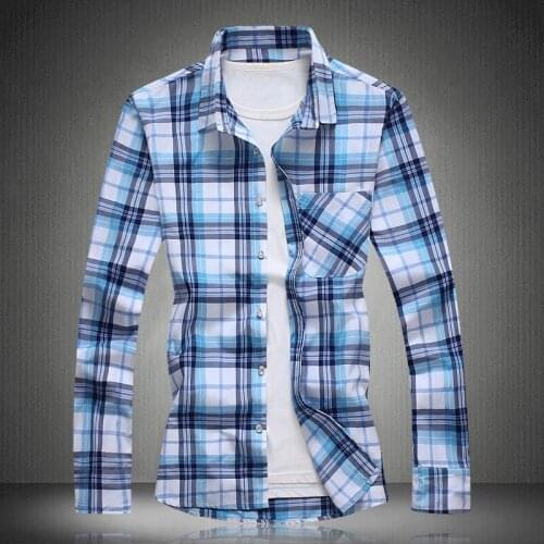 2021 New Arrival Mens Long Sleeve Shirt Mens Dress Brand Casual Fashion Business Plaid Style Shirts 100% Cotton #3018