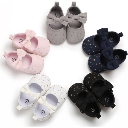 0-18M Newborn Baby Girls Shoes Princess Star Bow Crib Shoes Cute Infant Shoes Sequins Print Crib Sneakers Soft Sole Low Upper