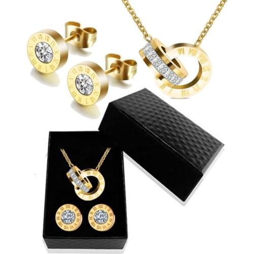 New Fashion Women Necklace Stainless Steel Necklace Set Roman Numeral Luxury Jewelry Top Quality Women Wedding Jewelry