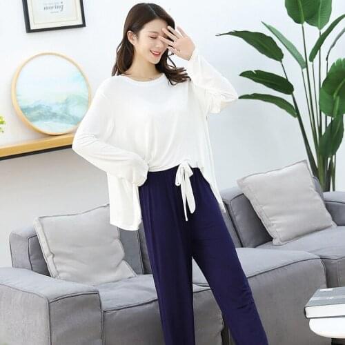 Pajamas suit ladies modal long-sleeved trousers loose 2PC suit can be worn outside home clothes casual simple pijama feminino