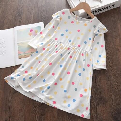 Girl Casual Dresses Children Colorful Polka Dot Printed Boutique Clothing Autumn Kids Ruffles Long-sleeved Vestidos
