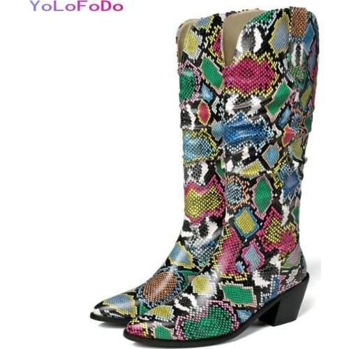 Plus Size 34-43 Women Western Boots PU Leather Knee High Boots Pointed Toe Square High Heel Ladies Boots Autumn Winter Shoes