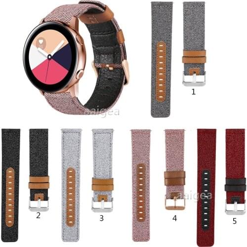 Canvas Fabric Straps Genuine Leather for Samsung Galaxy Watch Active 2 for Watch3 41mm S4 42mm Replacement band strap 20mm 22mm