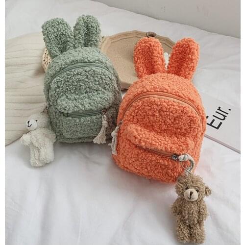 Kids Backpack Korean Childrens Plush Bag Shoulder Bag Girls Simple Cute Bunny Ear Shoulder Bag 3D Cartoon Animal Backpack