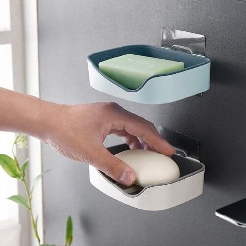 Self Adhesive Soap Rack No Drilling Wall Mounted Double Layer Soap Holder Soap Sponge Soap Dish Bathroom Accessories Soap Dishes