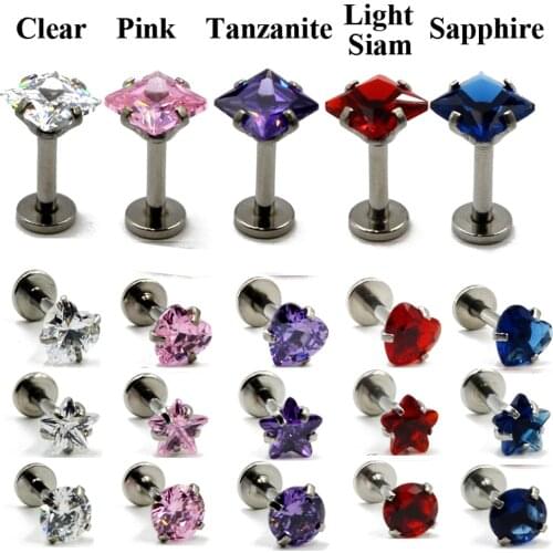 16G Steel Lip Ear Tragus Helix Cartilage Earrings Mixed Design Crystal Ear Earring Pircings Stud Labret Body Jewelry Piercing