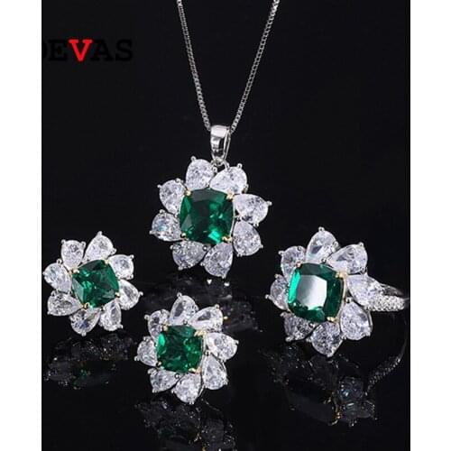 OEVAS 100% 925 Sterling Silver Emerald High Carbon Diamond Rings Stud Earrings Sparkling Wedding Party Fine Jewelry Set Gift