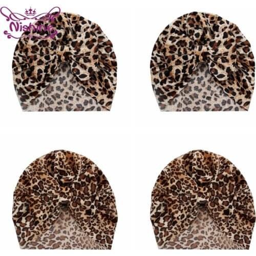 Nishine Baby Girl Leopard Print Bowknot Hats Soft Velvet Newborn Infant Cap Children Headwear Clothing Accessories Birthday Gift