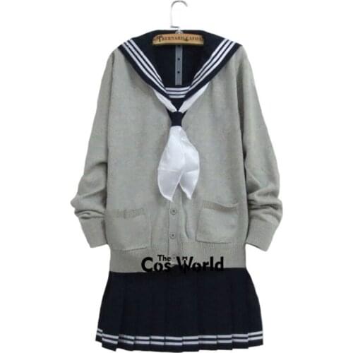 Preppy Style Student Class Japan JK High School Uniform Winter Gray Cardigan Pleated Skirt Long Sleeve Sailor Suits