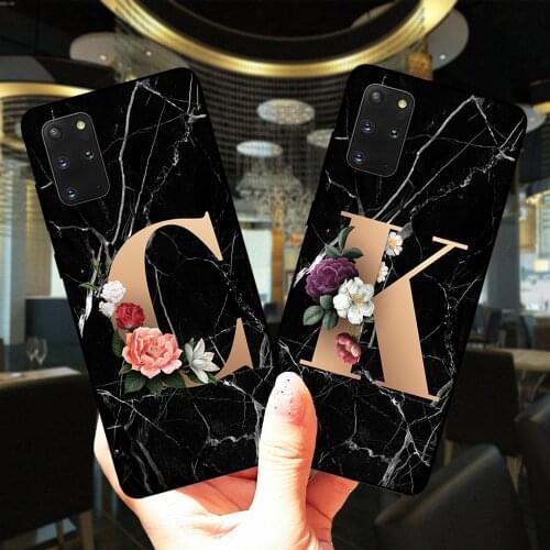 Marble Lines Flower 26 English Initial Letters Silicone Case Cover For Samsung NOTE 20 Ultra 5G Note 10 Lite 9 8 J330 J530 J3 J5