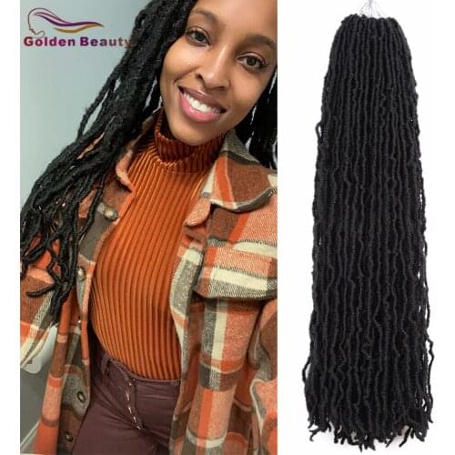 GoldenBeauty Synthetic Braiding Hair Extensions Nu Locs Crochet Braids Hair Natural 36 Inches Faux Locs Curly Soft Dreadlocks