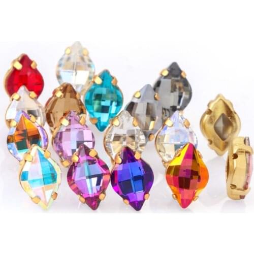 Lemon Shape Flatback Sew on Rhinestone DIY Crafts Glass Crystal Strass With Copper Claws Clothes Decorations