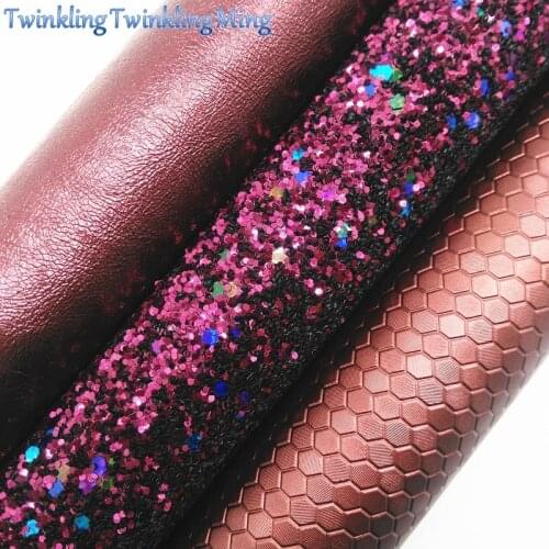 PLUM Glitter Fabric, Metallic Faux Leather Fabric, Honeycomb Synthetic Leather Sheets For Bows A4 8"x11" Twinkling Ming XM205