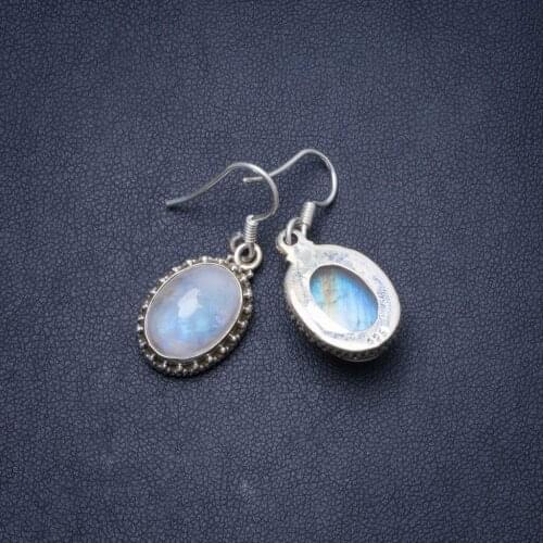 Natural Rainbow Moonstone Handmade Unique 925 Sterling Silver Earrings 1.25" Y0151