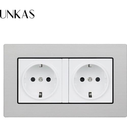 UNKAS Stainless Steel Electrical Plug 86 Type Panel Socket Electric EU Standard Socket Luxury Wall Power Outlet