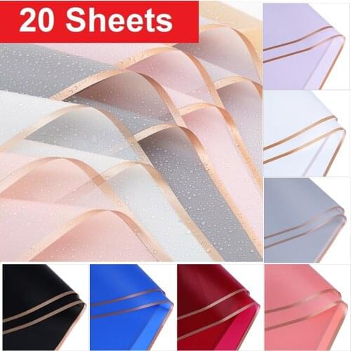 20pcs/lot Golden Border Rose Flower Wrapping Paper Half Transparent Gift Wrapper Florist Bouquet Colorful Packaging Paper