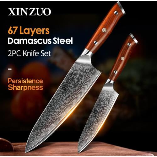 XINZUO 2PCS Chef Kitchen Knife Set Japan VG10 Damascus Steel Chef Utility Knives Rosewood Handle Best Quality Kitchen Cook Tools