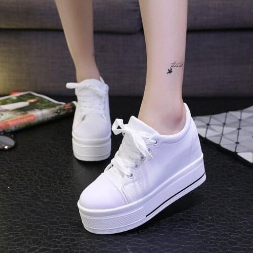 Women Casual Shoes Heels Autumn 2019 Spring Canvas Women Shoes Fashion Breathable Platform Lace-Up Women Sneakers 759